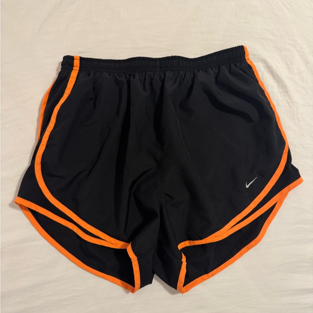 Nike Black and Orange Dri-FIT Athletic Shorts